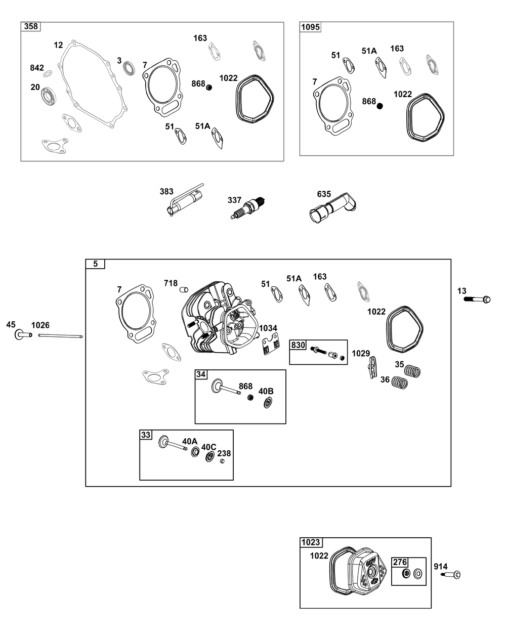Cylinder Head Group Diagram and Parts List for 19N236-0004-G1 100000 - 19Z999 Briggs and Stratton Engine